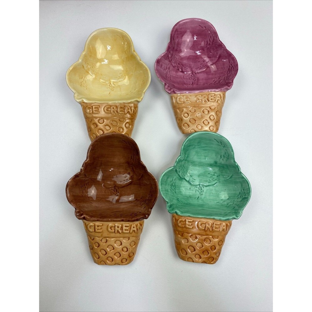 Set of 4 Ice-Cream Bowls / Dishes Stackable Ceramic Lotus 1995 Vintage